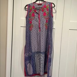Khaadi Pret EMBROIDERED Kurta DRESS Size 10 MIX PRINT 100% COTTON Lightweight